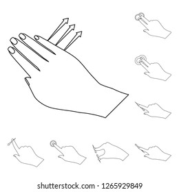 Vector illustration of touchscreen and hand sign. Set of touchscreen and touch stock symbol for web.