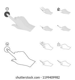 Vector illustration of touchscreen and hand symbol. Collection of touchscreen and touch stock symbol for web.