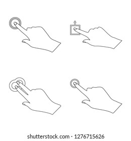 Vector illustration of touchscreen and hand symbol. Set of touchscreen and touch stock vector illustration.