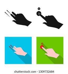 Vector illustration of touchscreen and hand symbol. Set of touchscreen and touch stock vector illustration.