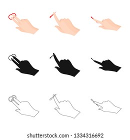 Vector illustration of touchscreen and hand symbol. Set of touchscreen and touch stock vector illustration.