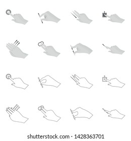 Vector illustration of touchscreen and hand symbol. Set of touchscreen and touch vector icon for stock.