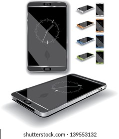 Vector illustration of a touch-screen smart phone. Multiple color choices, generic elegant, glossy design.