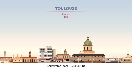 Vector illustration of Toulouse city skyline on colorful gradient beautiful daytime background