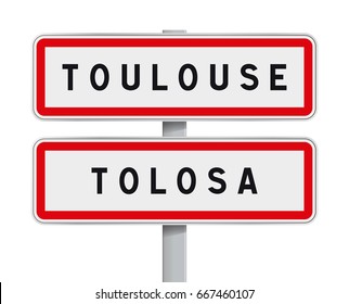 Vector illustration of Toulouse road signs entrance with the Occitan traduction Tolosa