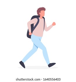 Vector illustration of tourist with backpack. Isolated illustration of male character on his vacation