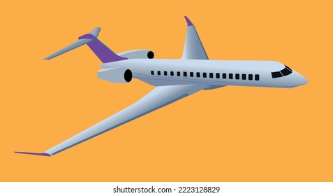 vector illustration of tourist plane in flight isolated on yellow background