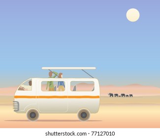 vector illustration of tourists on safari in an african safari vehicle or matatu in eps 10 format