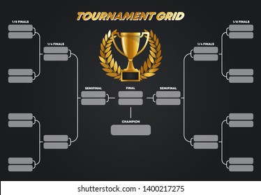 Vector illustration, tournament grid, Cup system, gold Cup with gold wreath winner