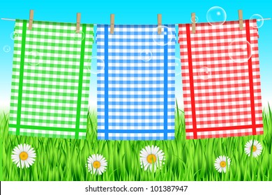 Vector illustration of towels on the clothesline