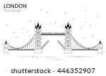 Vector Illustration of Tower bridge outline for Design, Website, Background, Banner, Card, Map, Guide. Travel Britain Landmark silhouette Element Template for Tourism Flier.