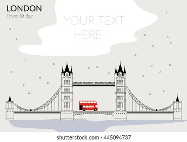 Vector Illustration of Tower bridge outline for Design, Website, Background, Banner, Card. Travel Britain Landmark silhouette Element Template for Tourism Flier.