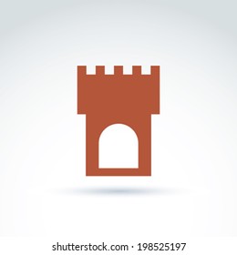 Vector illustration of tower, historical monument symbol, ancient fortress depiction. Touristic showplace.