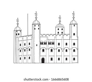 Vector illustration of the Tower of London in black and white sketch style