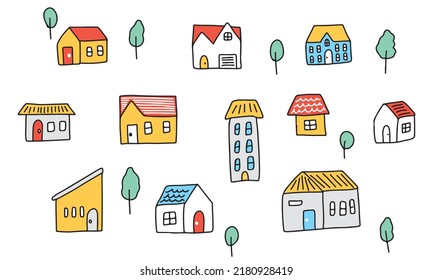 Vector illustration of town concept. Different types of house.