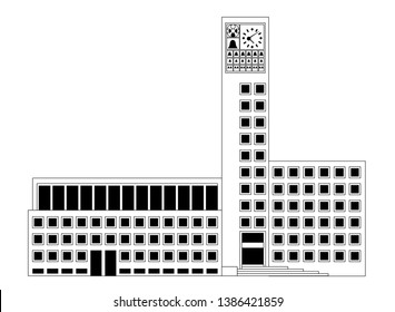 Vector Illustration of Town Hall in Stuttgart, Germany