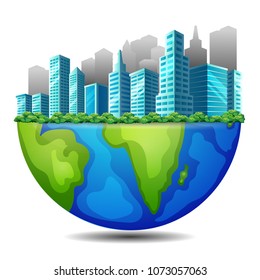 vector illustration of town on the earth