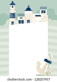 vector illustration with town and sea