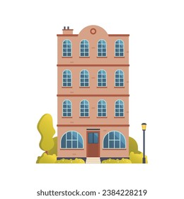 Vector illustration of townhouse and store buildings flat and front view isolated on white background for your design