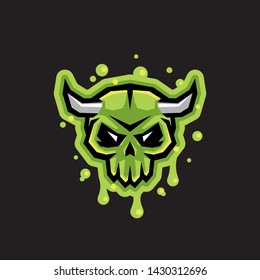 Vector illustration of toxic and radioactive monster, skull; isolated on black background.