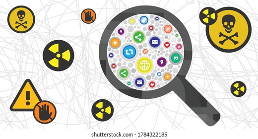 vector illustration of toxic and social media symbols for internet trolling and offensive communication