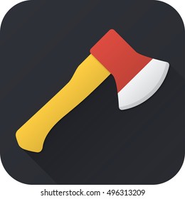 Vector illustration. Toy axe in flat design with long shadow. Square shape icon in simple design. Icon vector size 1024 corner radius 180