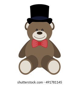 Vector illustration of a toy bear with bow tie and top hat on a white background