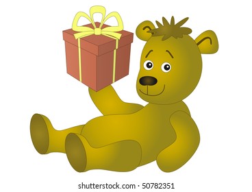 Vector illustration: a toy bear with a gift box