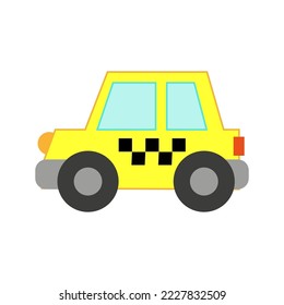 Vector illustration of a toy car in a flat style. Icon of an yellow taxi. Logo design