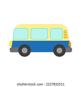 Vector illustration of a toy car in a flat style. Icon of a retro minivan. Logo design