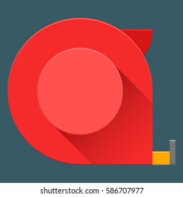 Vector illustration. Toy construction tape measure in flat design with long shadow. Square shape icon in simple design. Material vector eps 10.