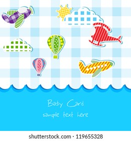 vector illustration of toy of different air transportation  in baby announcement card