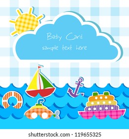 vector illustration of toy of different water transportation  in baby announcement card