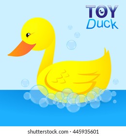 vector illustration of a toy duck in soap bubbles