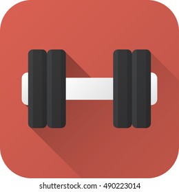 Vector illustration. Toy dumbbell in flat design with long shadow. Square shape icon in simple design. Icon vector size 1024 corner radius 180