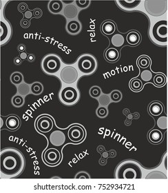 vector illustration of a toy fidget spinner seamless pattern on a black background