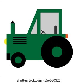 Vector illustration of a toy green tractor on a white background