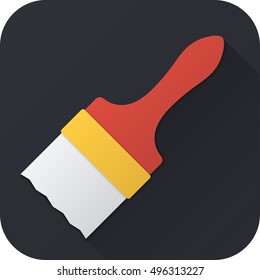Vector illustration. Toy paint brush in flat design with long shadow. Square shape icon in simple design. Icon vector size 1024 corner radius 180