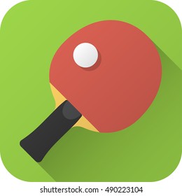 Vector illustration. Toy racket Ping-Pong table in flat design with long shadow. Square shape icon in simple design. Icon vector size 1024 corner radius 180