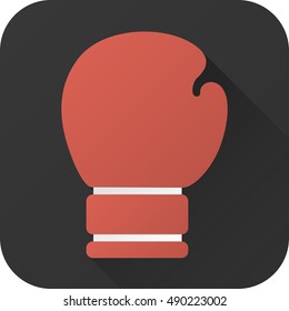 Vector illustration. Toy red boxing glove in flat design with long shadow. Square shape icon in simple design. Icon vector size 1024 corner radius 180