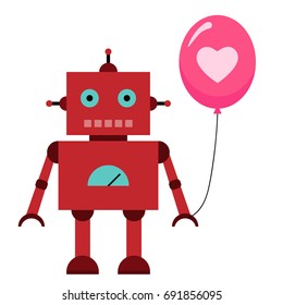 Vector illustration of a toy Robot with air balloon with heart