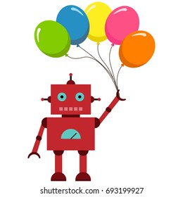Vector illustration of a toy Robot with colorful air balloons