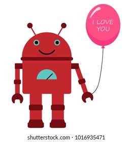 Vector illustration of a toy Robot with heart and air balloon with text I love you!