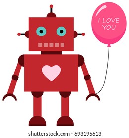 Vector illustration of a toy Robot with heart and air balloon with text I love you!