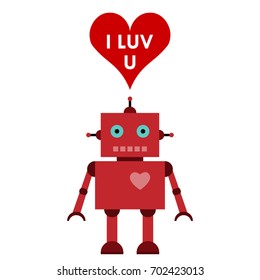 Vector illustration of a toy Robot  with heart and text I LUV U!