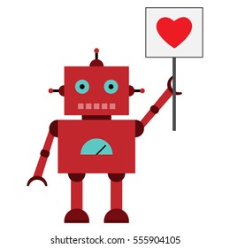 Vector illustration of a toy Robot with red heart