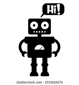 Vector illustration of a toy robot silhouette with text HI!