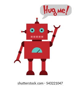 Vector illustration of a toy Robot and text Hug me!