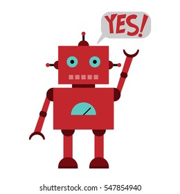 Vector illustration of a toy Robot and text YES!