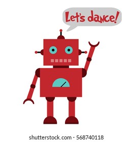 Vector Illustration Of A Toy Robot And Text Let's Dance!